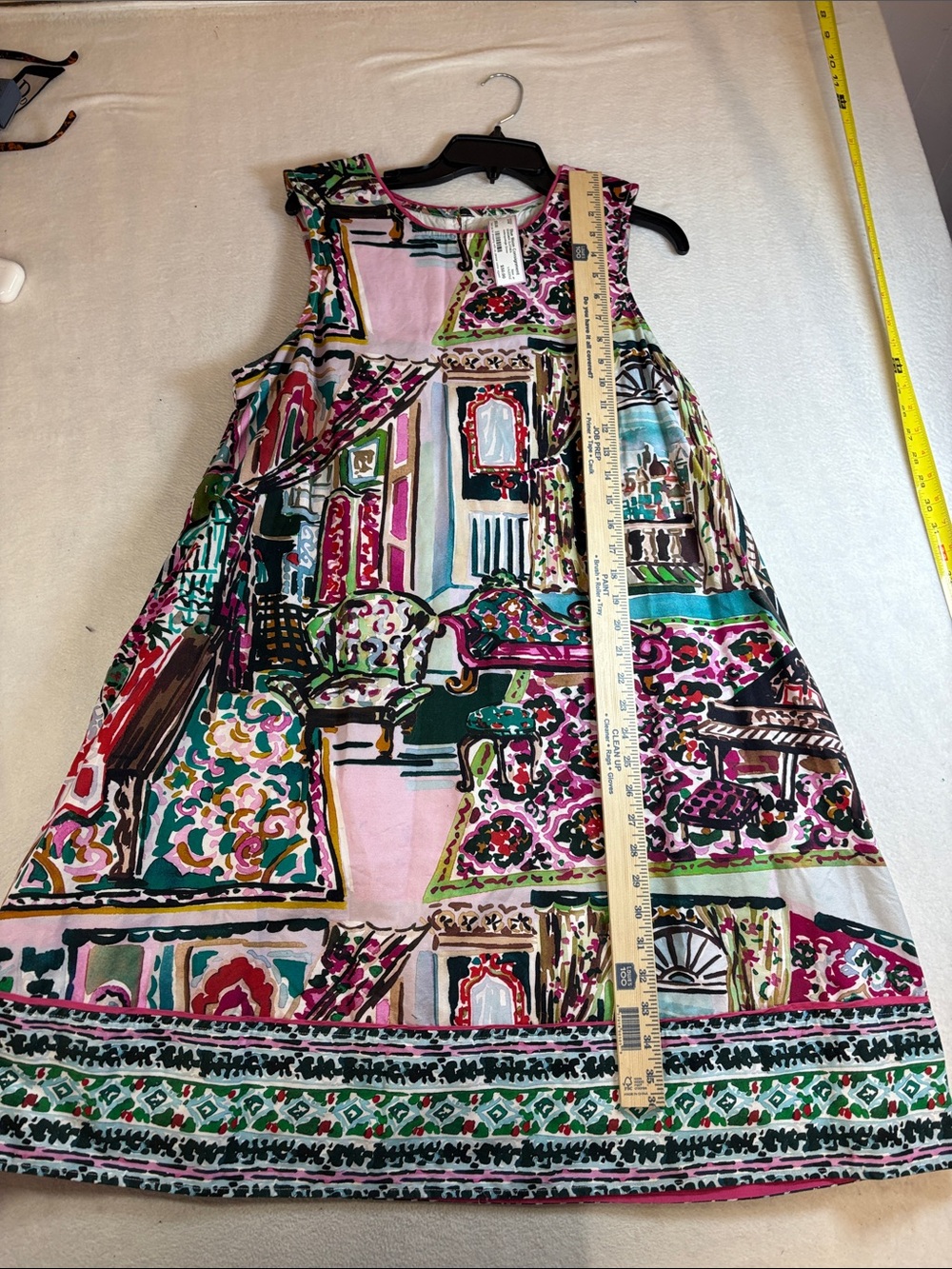 Anthropologie Sleeveless Midi Dress in Pink & Green Multi Print